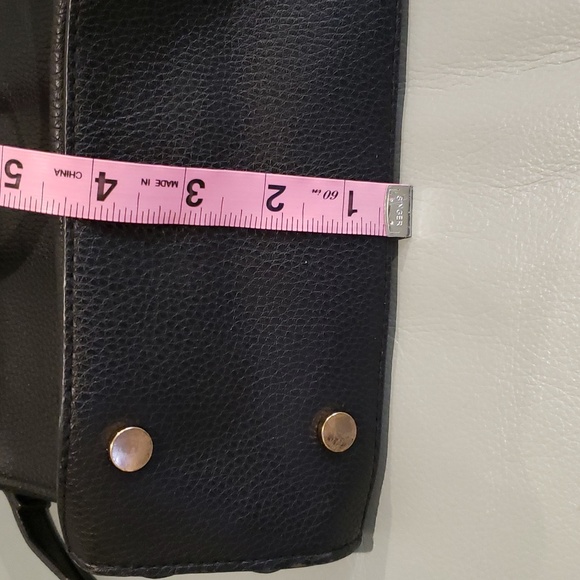 A New Day Adjustable Satchel Black three compartments. Faux Pebbled Leather. - Picture 5 of 7